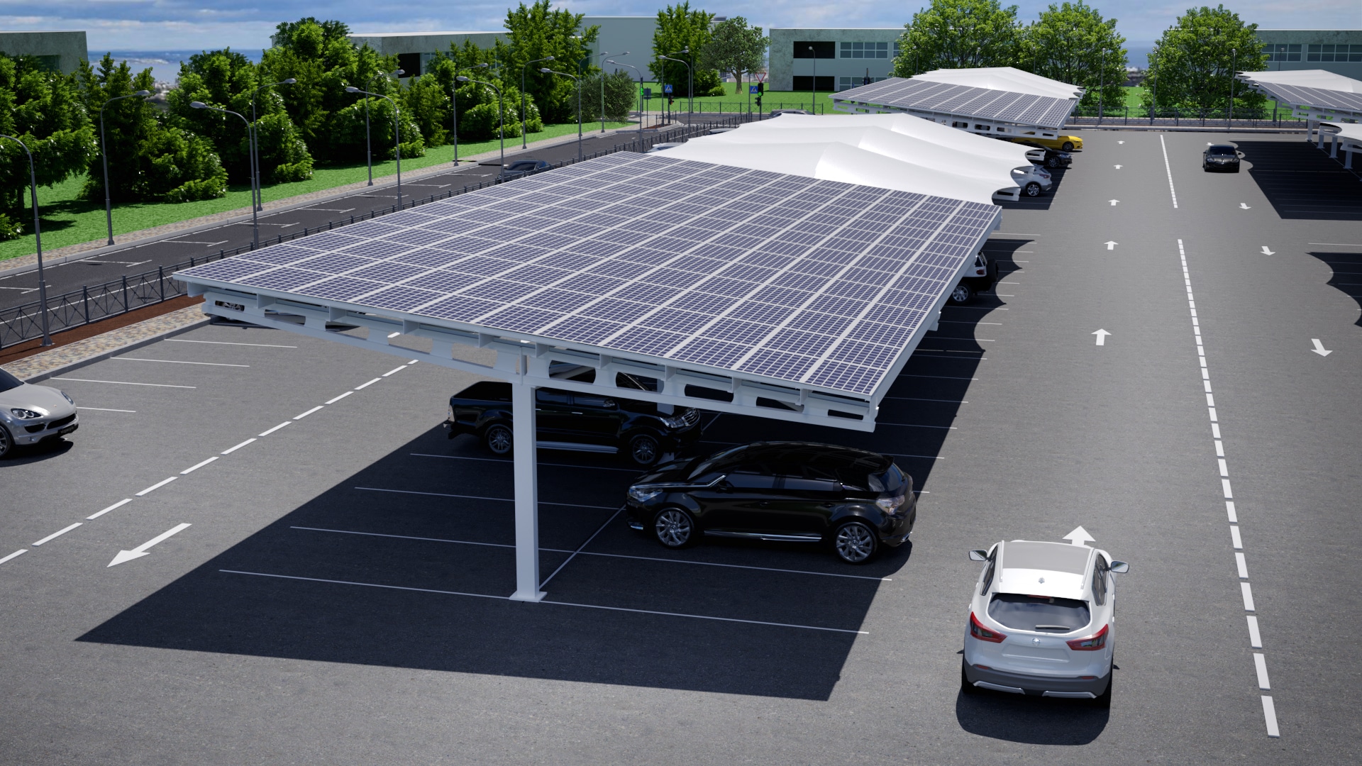 Hybrid PV Structures Solar Car Park Render